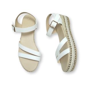 Olivia & Kate Espadrille White/Gold Studded Platform Sandals